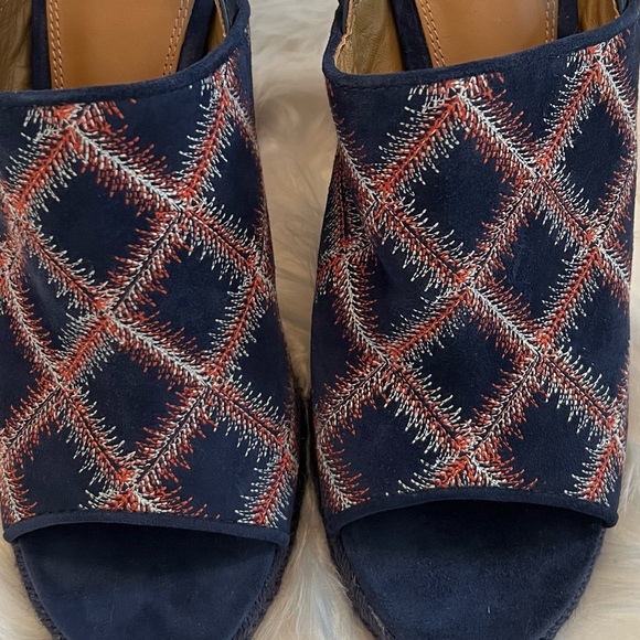 NEW Tory Burch Trinity Embroidered Navy Espadrille Heeled Slingback Sandal - Picture 5 of 13
